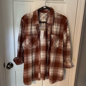Natural Reflections Brown and White Plaid Shirt NWT Size XL
